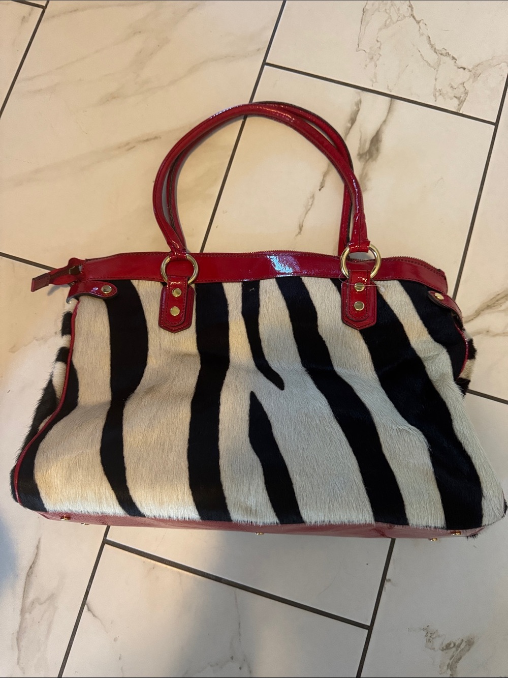 Zebra Print Tote with Red Trim - Women Bags